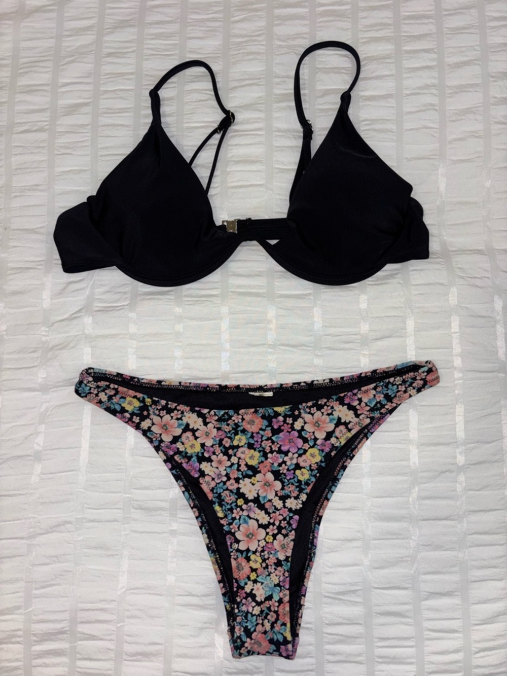 Black Floral Bikini Set